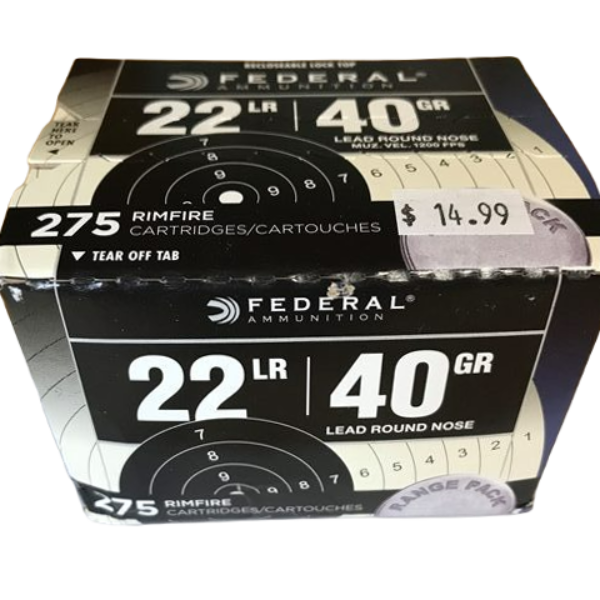 Federal 22 Long Rifle Ammo 40 Grain Lead Round Nose Range Pack 275 Rounds